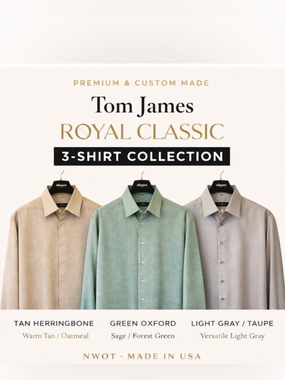 Tom James "Royal Classic" 3-Dress Shirt Bundle | Made in USA | Like-New